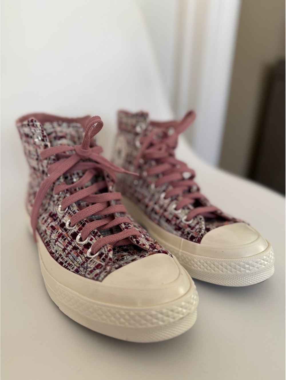 Converse Chuck Taylor All Star high top tweed sneakers pink